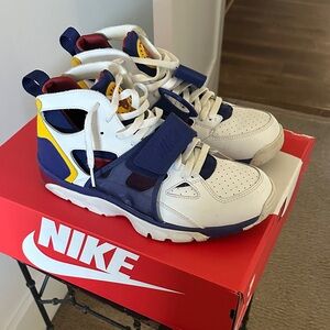 Nike White, Blue, and Yellow High-Top Sneakers